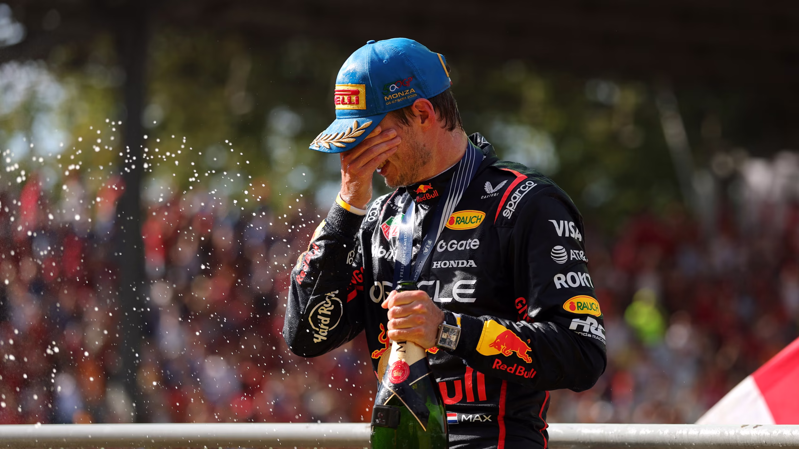Selebrasi podium Max Verstappen bersama Red Bull Racing di F1 GP Italia 2025 di Autodromo Nazionale Monza