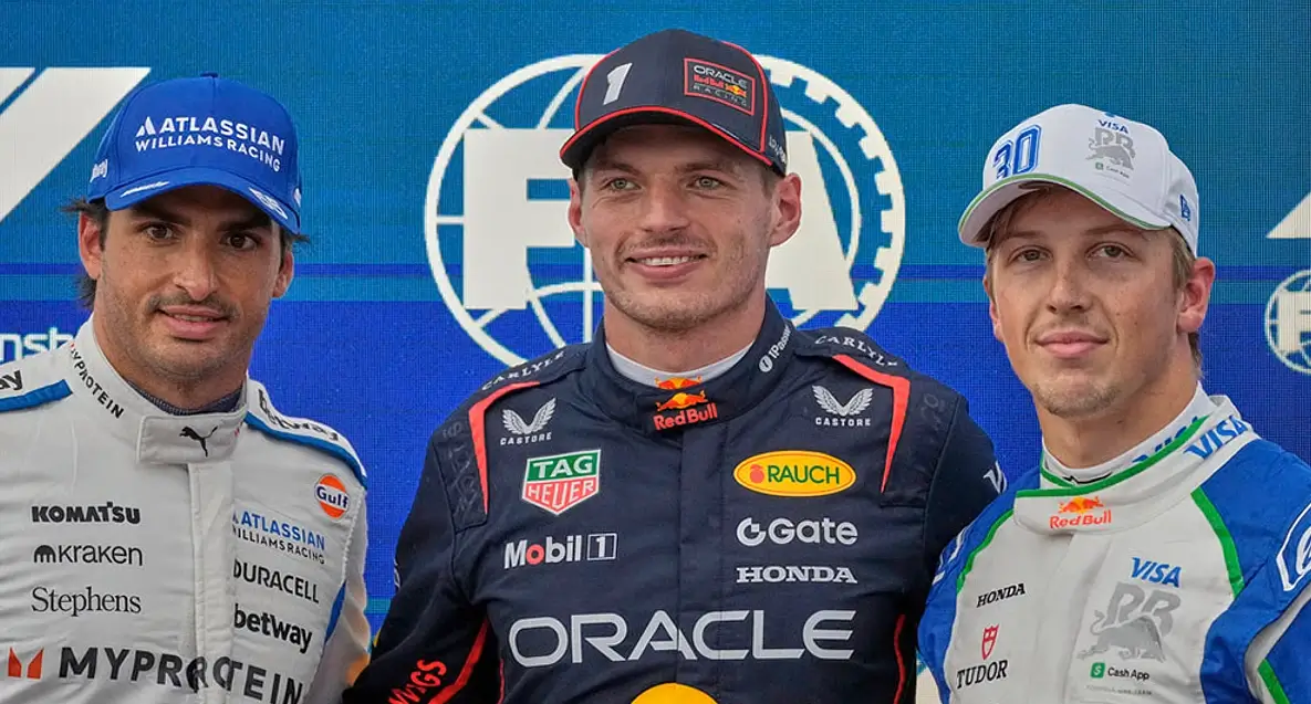 Max Verstappen, George Russell, dan Carlos Sainz Jr. di podium Formula 1 Azerbaijan Grand Prix 2025